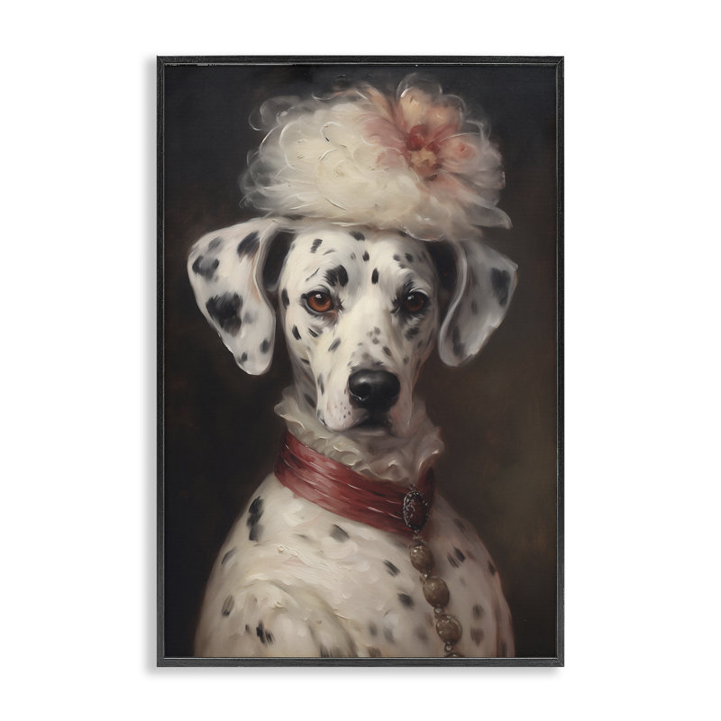 Dalmatien avec chapeau fantaisie, estampe numérique, design par Wumples, H 30 po x l 20 po, Giclée encadrée noir minuit