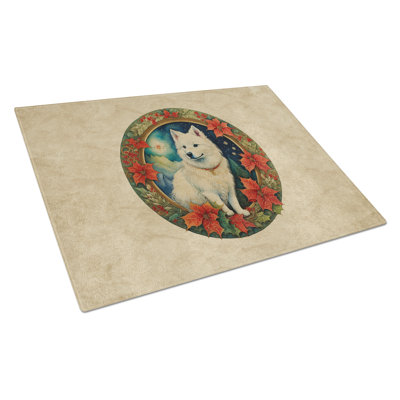 American Eskimo Christmas Flowers Glass Cutting Board
