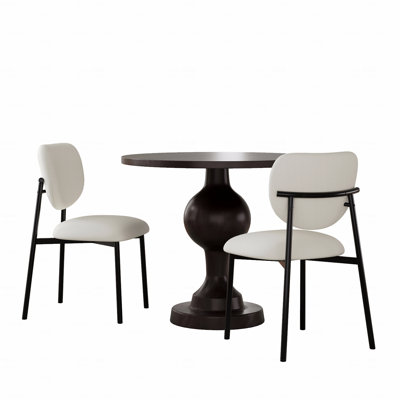 Ensemble de salle à manger 3 pièces, chaises rembourrées avec pieds en métal et table de salle à manger ronde