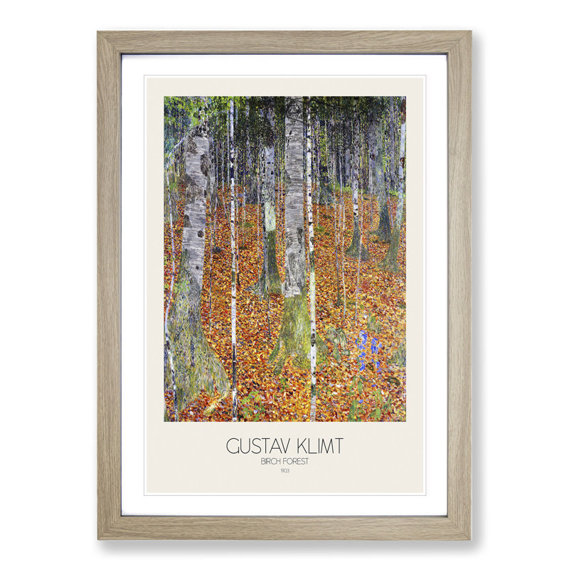 Birch Forest with Border by Gustav Klimt - Picture Frame Painting, Oak Framed, 48cm H x 36cm W x 2cm D