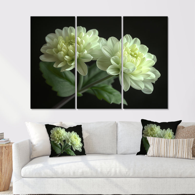 «Green Monicolom Mums Flowers Bouquet» - ensemble de salon d'art mural Mums, H 28 po x l 36 po x P 1 po