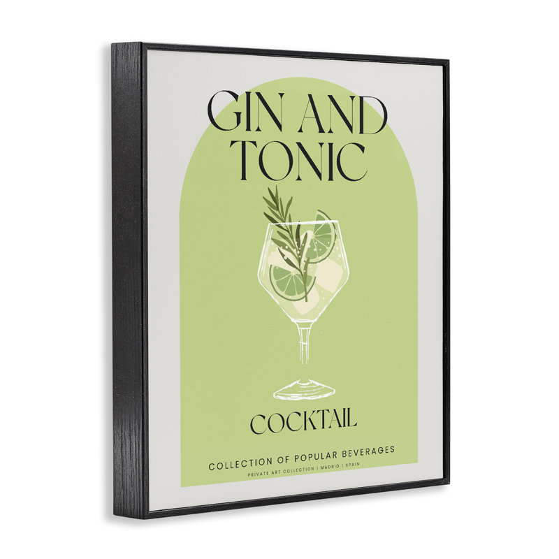 Élégant giclée encadrée gin-tonique rétro, design par Lil 'Rue, H 14 po x l 11 po, Giclée encadrée noir minuit