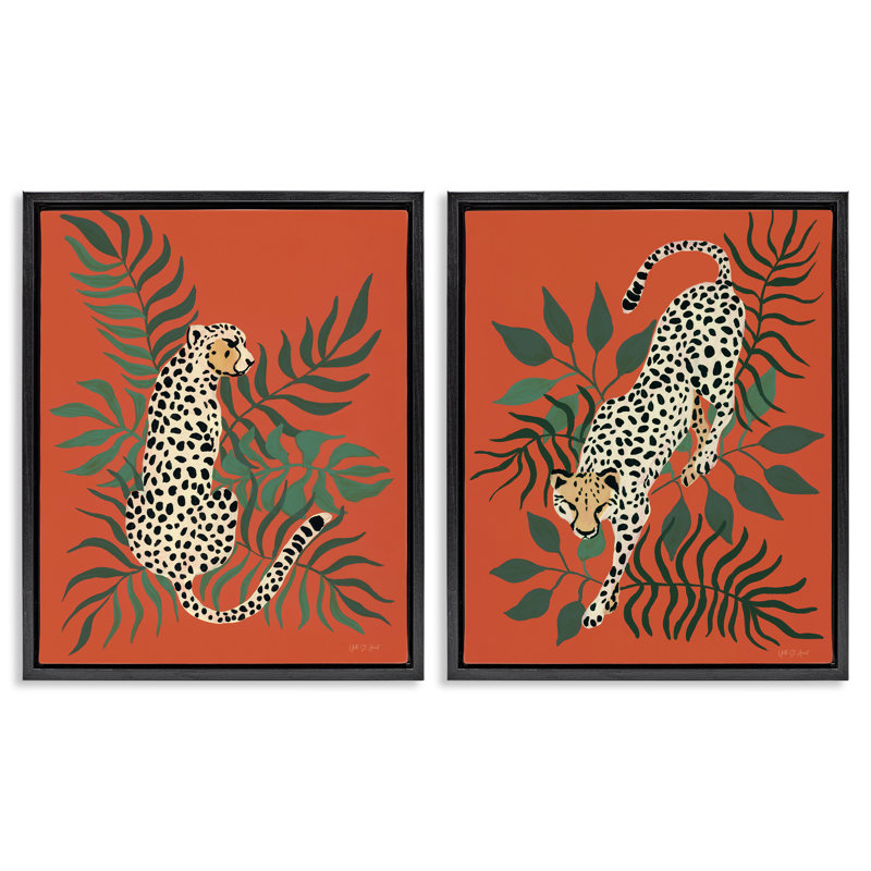 «Sitting Cheetah Prowling Jungle», ensemble de 2 toiles flottantes encadrées par Yvette St. Amant, H 31 po x l 25 po