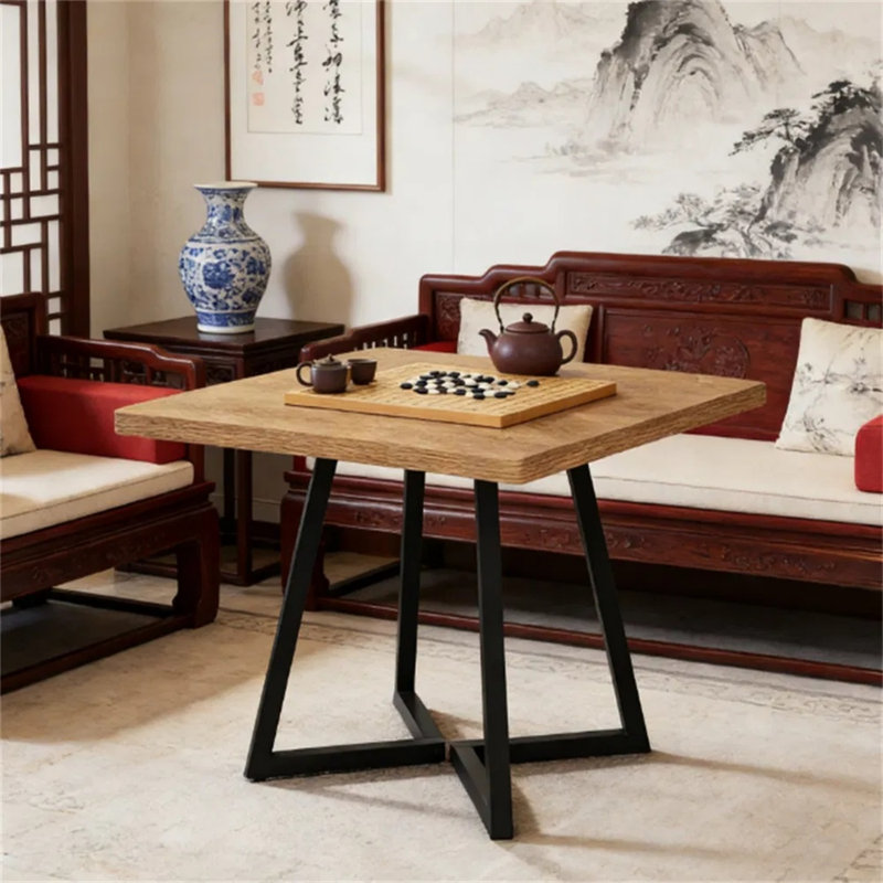 Table de salle à manger carrée de style industriel avec piètement en métal robuste, table polyvalente pour la cuisine, la salle à manger et le bureau à domicile
