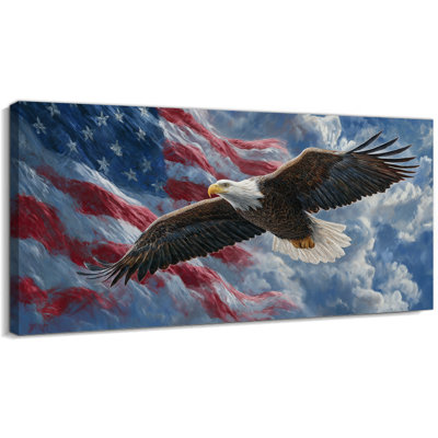  «Patriotic Canvas Wall Art», drapeau américain, peinture d'aigle, décor rétro américain, œuvre d'art texturée audacieuse, encadrée pour le salon, le bureau, le coin-détente ou la chambre à coucher, 12 x 24 po