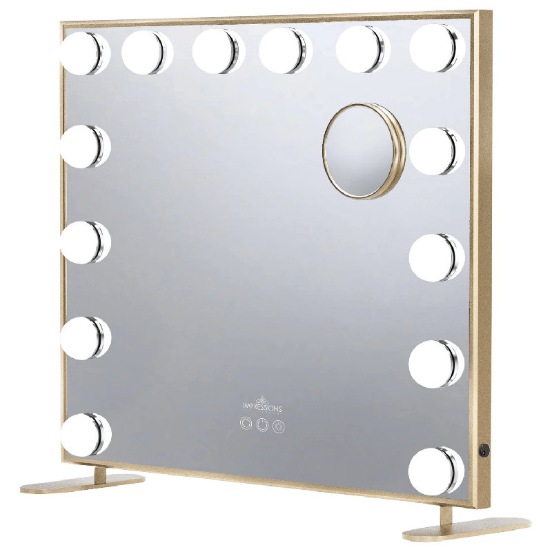 Hollywood Tri Tone Plus Makeup Mirror with 14 Lights Ultra Slim LED Mirror with 5X Magnified Mirror, Golden