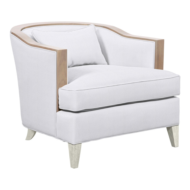 Thom Filicia Home 32.5" Wide Barrel Chair, Wrenn, Worthy Snow Polyester Blend