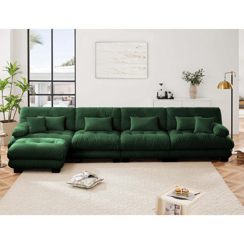 Canapé modulaire Rudy Boneless, H 35,4 po x l 133,8 po x P 36 po, Chenille verte
