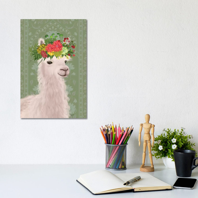 Llama Bohemian 4 by Fab Funky - Wrapped Canvas Gallery-Wrapped Canvas Giclée, 20.32 cm H x 30.48 cm W