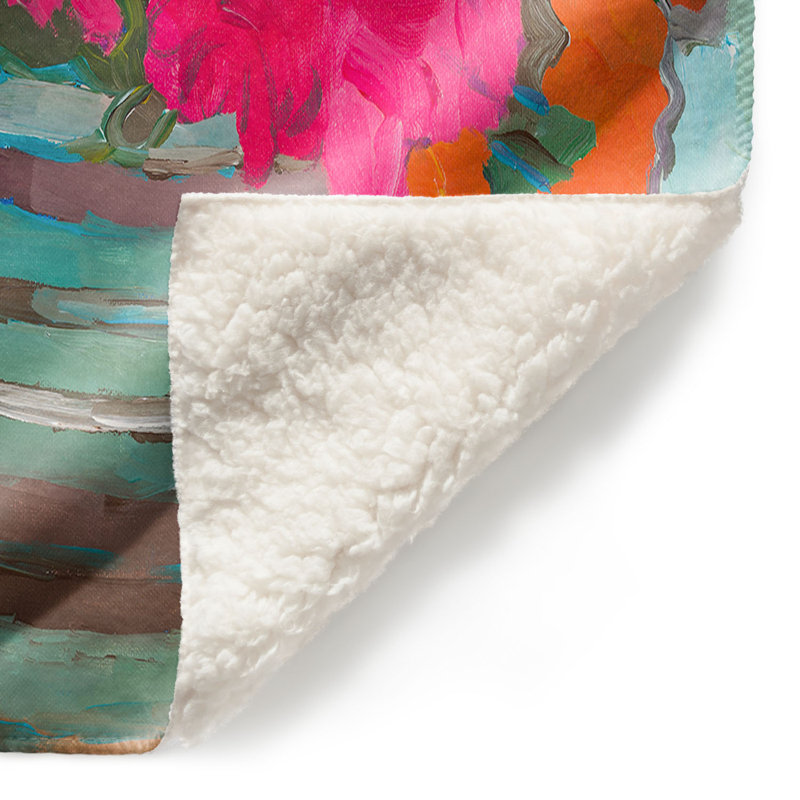 Couverture sherpa doux bouquet de fleurs rose, l 51 po x L 60 po