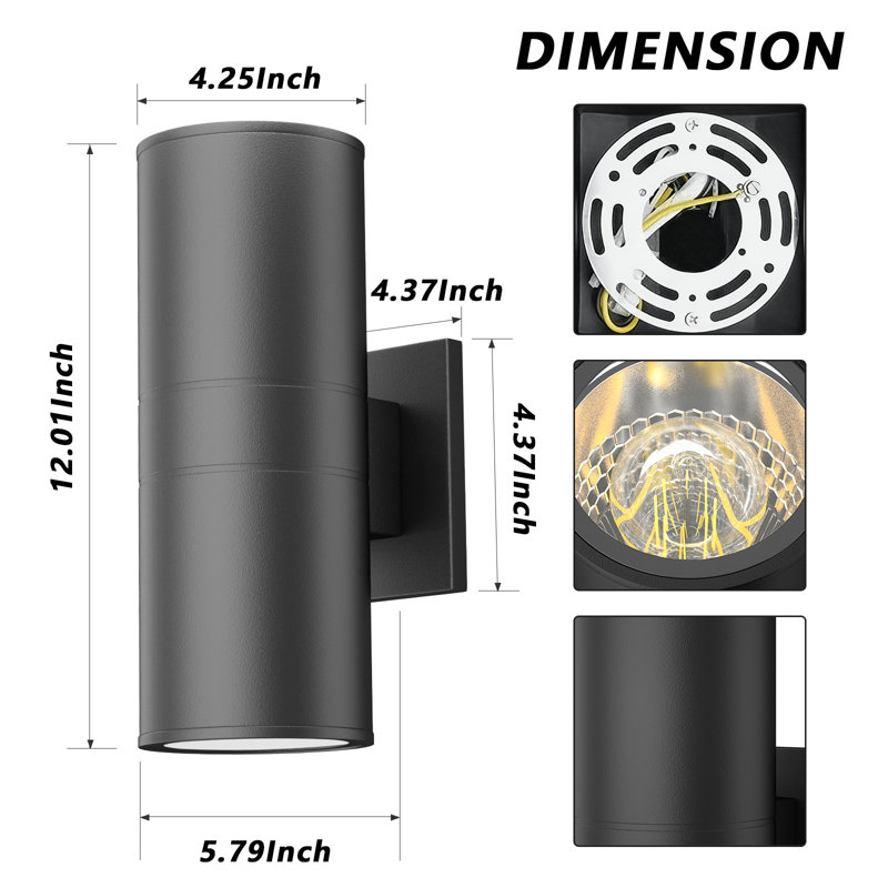  Outside Up And Down Wall Sconce, Modern Outdoor Sconce Wall Lighting, Cylinder Exterior Light Fixtures With Tempered Glass Cover For House Porch Garage Patio Doorway Entryway(Bulb Not Include)