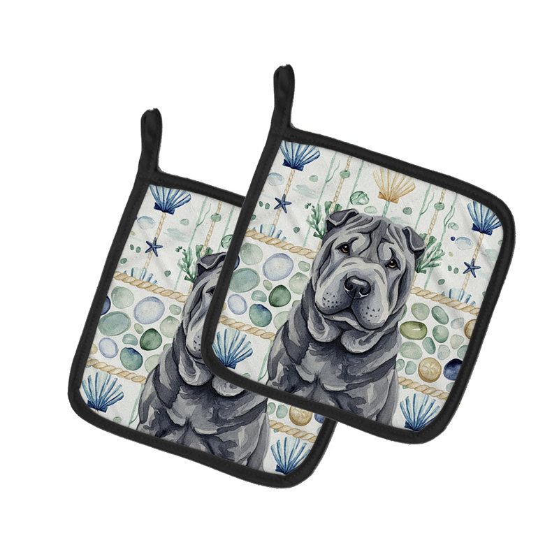 Paire de poignées en verre noir Shar Pei