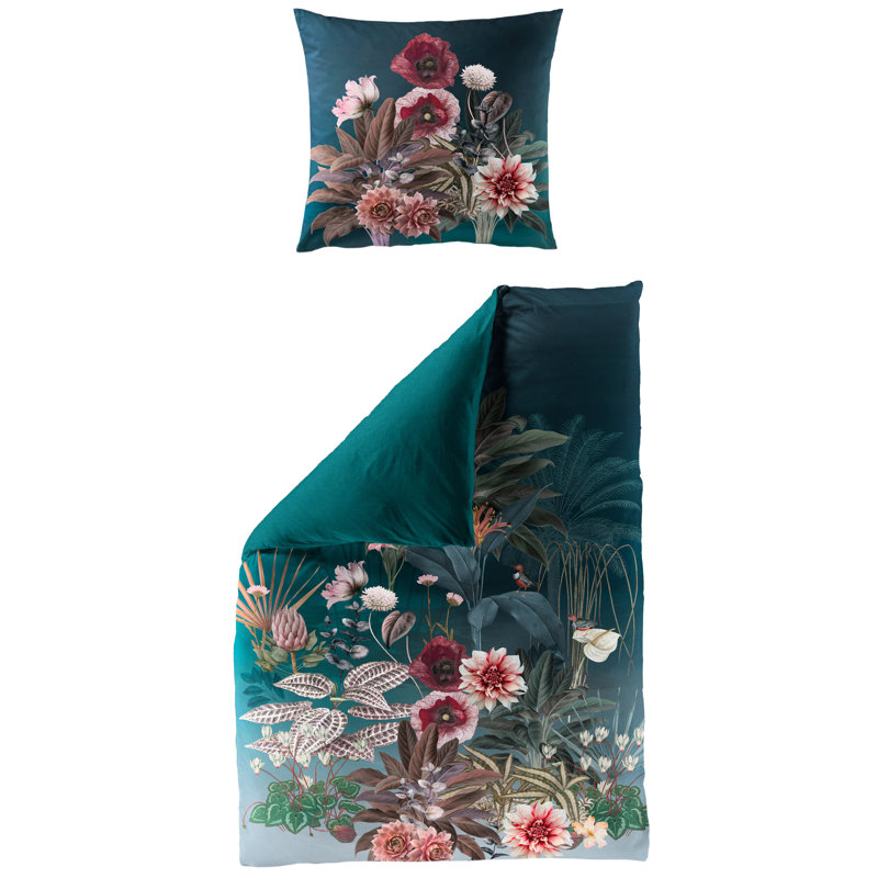 Cotton Duvet Cover Set, 155 x 220cm - 1 Pillowcase 80 x 80cm, Turquoise/Brown/Pink