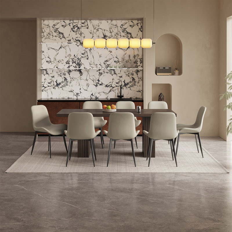 Ensemble de table de salle à manger 66,93 "Mid-Century rectangulaire brun avec 8 chaises pour la cuisine, le bar et le salon