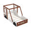 Lit voiture simple pour enfants, cadre de maison en bois massif et panneau de fibres à densité moyenne avec fenêtres ludiques, lit plateforme orange et blanc pour garçons et filles