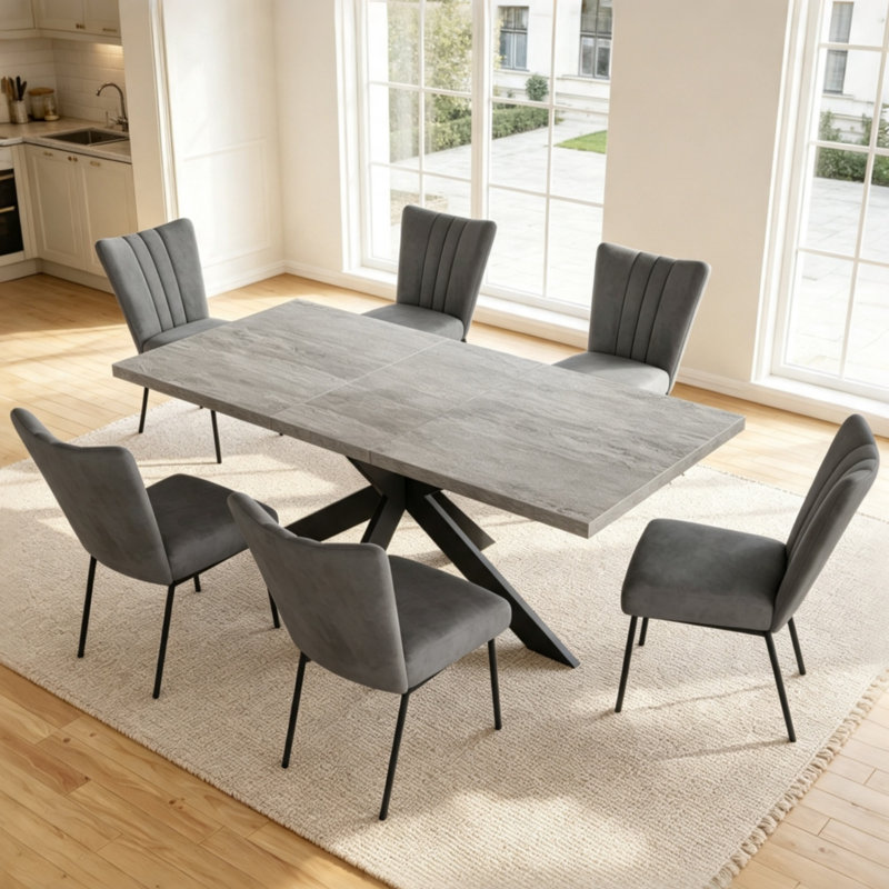 Ensemble de salle à manger Bourke Modern Kitchen, table de salle à manger extensible avec chaises rembourrées, Gris