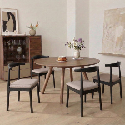 Chaises de salle à manger en bois massif avec dossier large incurvé, chaises d'appoint de cuisine de ferme