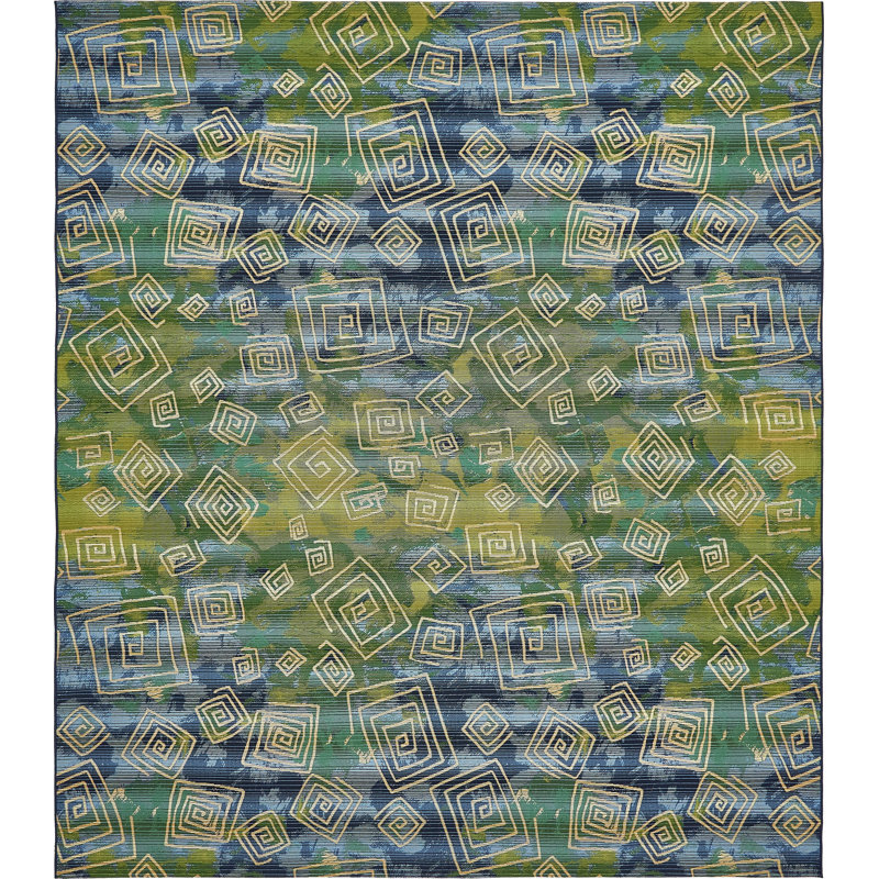 Tapis intérieur / extérieur bleu abstrait Dylan, Rectangle 10 pi x 12 pi 2 po