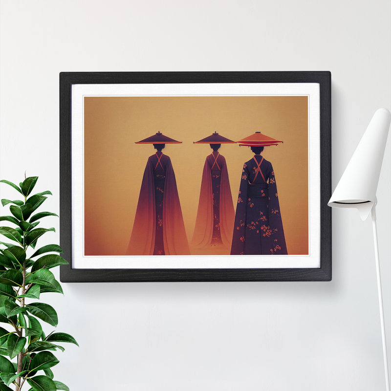 Three Geisha by Tommy Kavinsky - Single Picture Frame Print, 46cm H x 64cm W x 2cm D, Black Framed