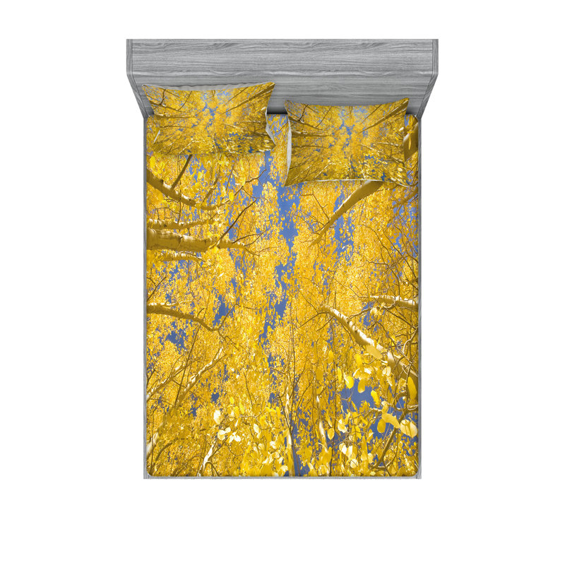Drap-housse et taie décorative jaune et bleu Ambesonne, Ensemble de draps pour très grand lit californien