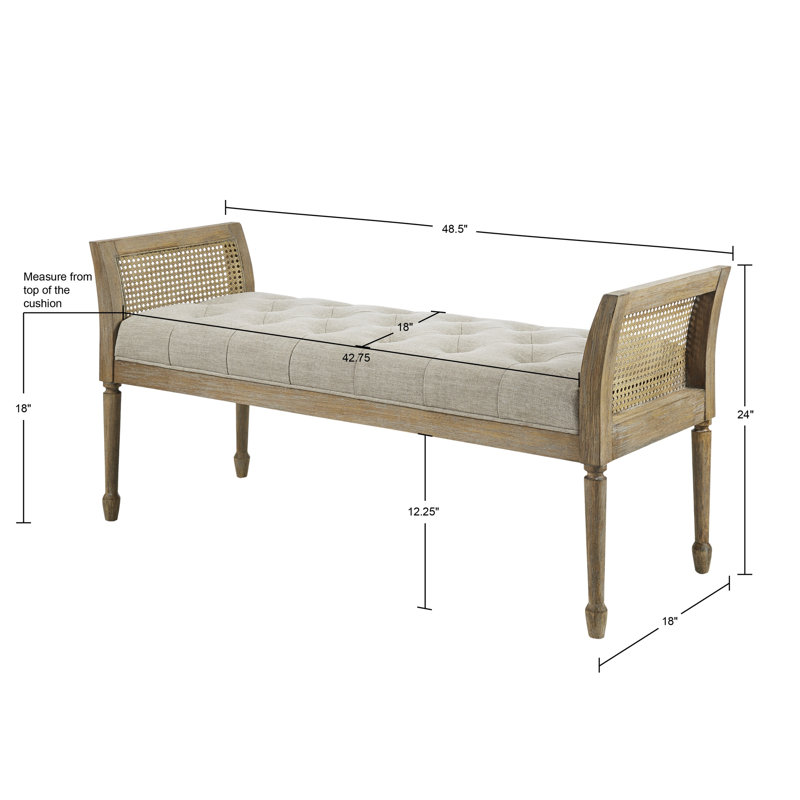 Martha Stewart Isla Tufted Upholstered and Cane Accent Bench