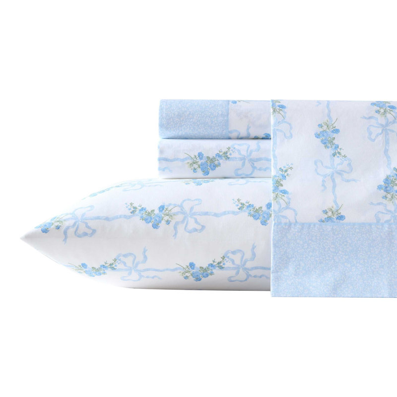Ensemble de draps en coton à ourlet imprimé Laura Ashley, Ensemble de draps pour très grand lit + un drap-h