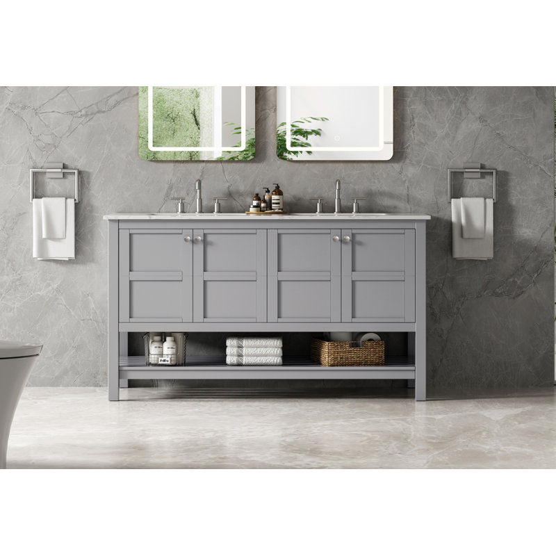 54 inch Double Bathroom Vanity in White, Grey
