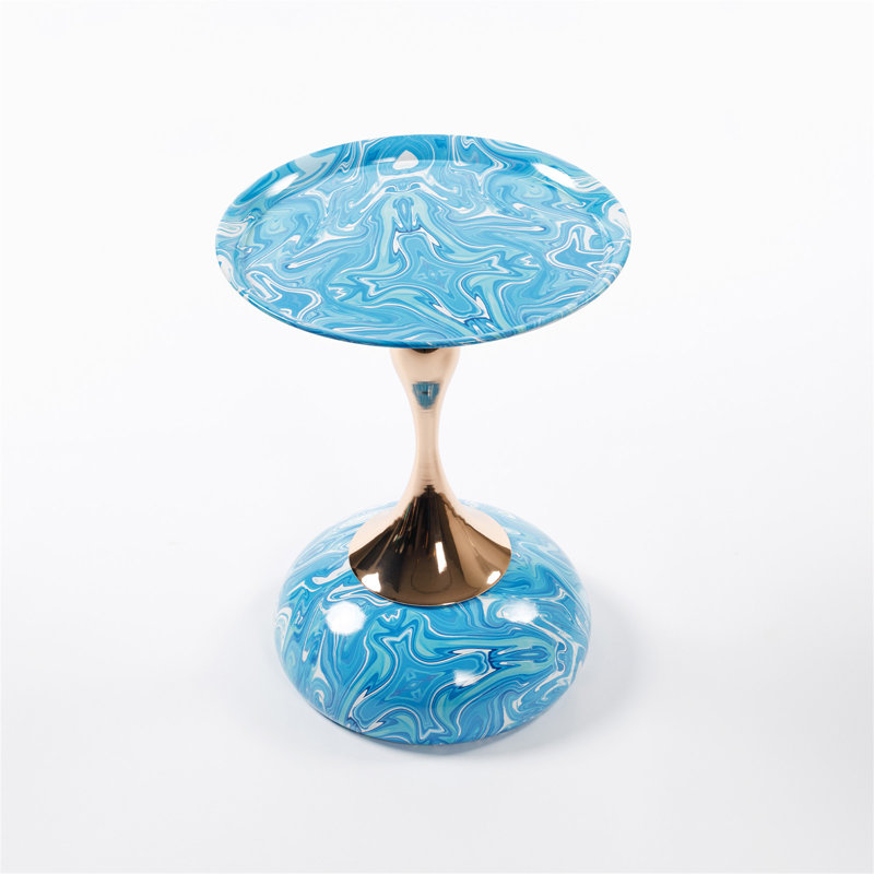 Table d'appoint polyvalente en métal à piédestal, Bleu, Bleu