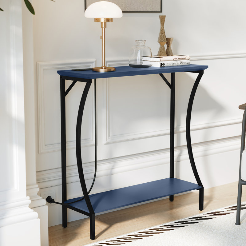 Console étroite de 75 cm avec prises électriques, à placer derrière un canapé ou dans une entrée., Bleu, 1