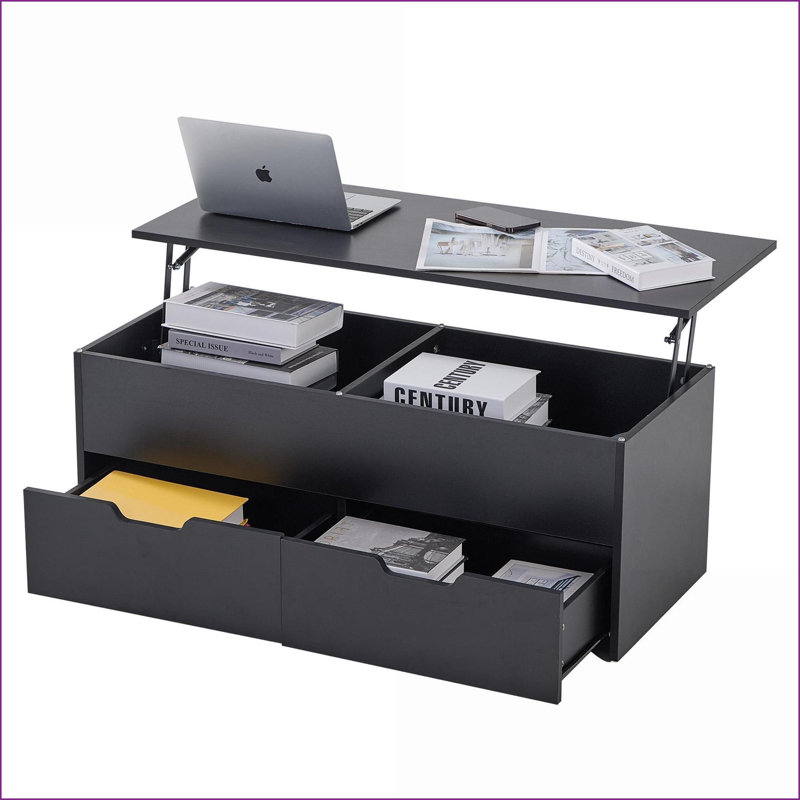 Table basse à plateau relevable en métal avec rangement pour le salon, hauteur réglable Peu encombrant