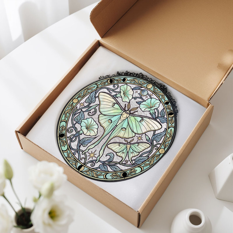 Panneau de vitrail floral Moth ， H 12 po, H 12 po