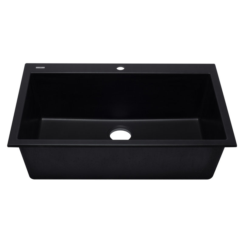 33'' L Single Bowl Granite Kitchen Sink, Black