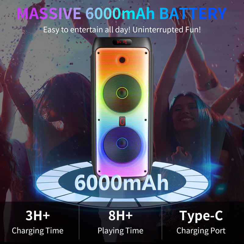 Puissant haut-parleur de karaoké roulant avec 2 micros sans fil et lumières RVB - Système de sonorisation portable avec télécommande pour les fêtes à domicile, les événements extérieurs et les mariages