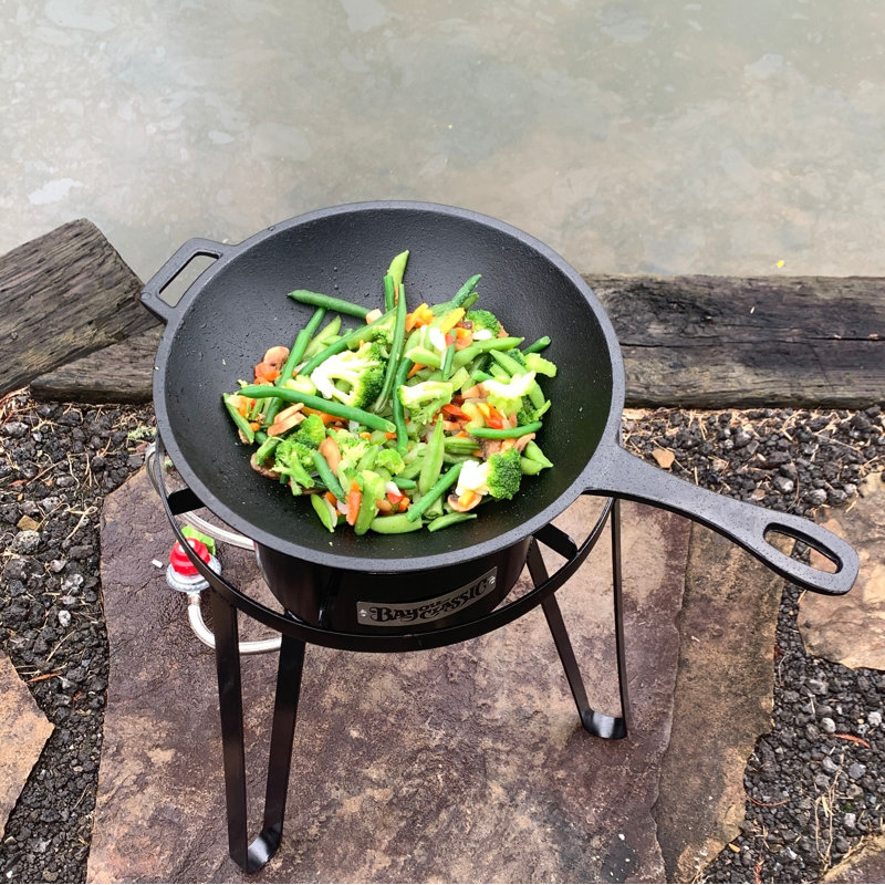 Bayou Classic 12.5'' Black Cast Iron Wok with Handles