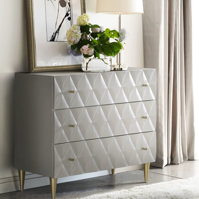 3 Console In Metallic Silver And Champagne - Ample Interior Space Cabinet Modern Style With Storage