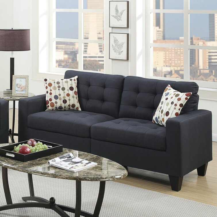 Latitude Run® Living Room Furniture 2Pc Sofa Set Black Polyfiber