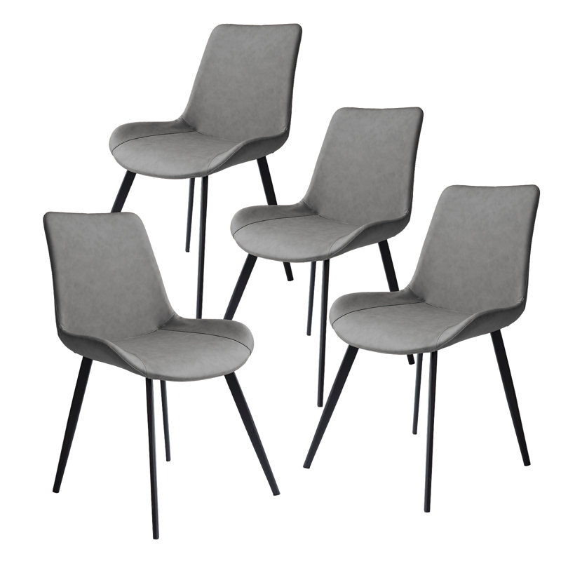 Kamai Faux Leather Upholstered Side Chair with Carbon Steel Legs, Gray, 4