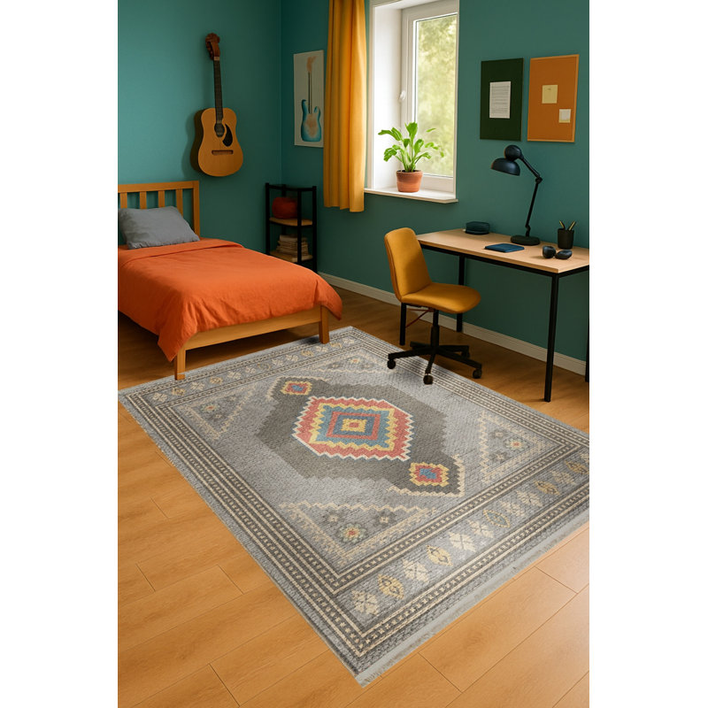 Tapis gris tissé traditionnel Mosso, 2'4" x 3'11"