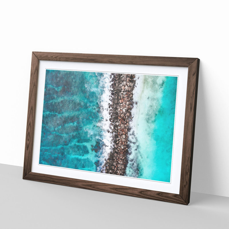Beach Road Across The Ocean - Picture Frame Painting, 24cm H x 33cm W x 2cm D, Walnut