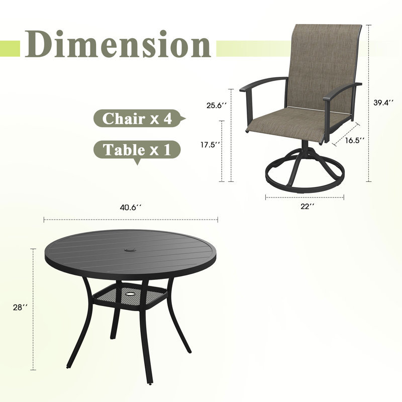 Ensemble de salle à manger carré pour 4 personnes avec chaises pivotantes en polyester enduit de PVC à 360 °, Noir / brun