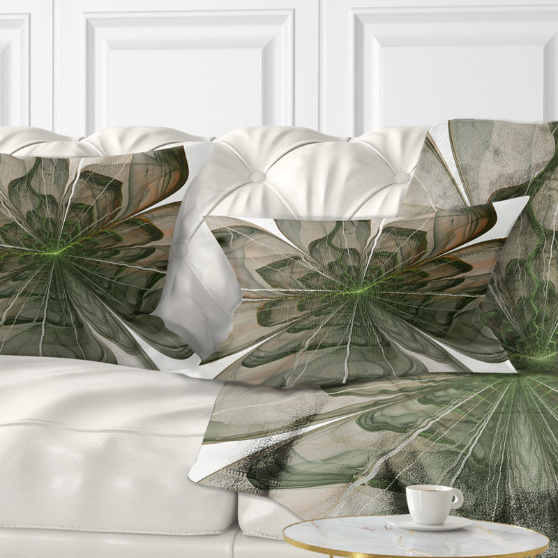 Symmetrical Green Fractal Flower - Floral Printed Throw Pillow