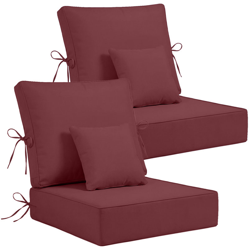 Outdoor Chair Cushions 24 x 24  x 6  Inch, Outdoor Replacement Cushion Set of 2, Back & Seat Patio Cushions for Outdoor Furniture,  Weather Resistant Patio Chair Cushions with Removable Cover and Straps, Red