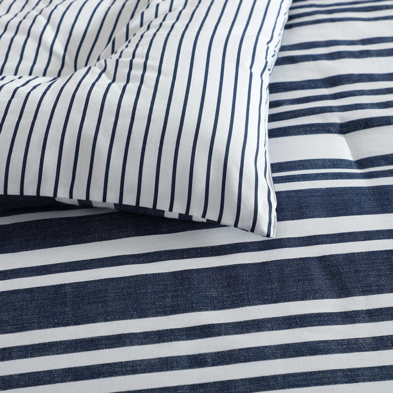Nautica Coastline Stripe Blue Cotton Reversible Duvet Cover Set, Twin Duvet Cover + 1 Standard Sham