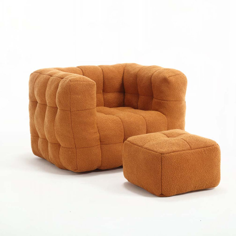 Joahnna Upholstered Armchair with Ottoman, Orange