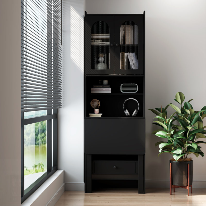 Table d'écriture convertible pliable, armoire de bureau avec tablette et tiroir pour poste de travail multifonctionnel, Noir