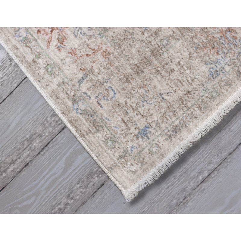 Mona Power Loom Polyester/Polypropylene Plastic Geometric Area Rug in Beige/Light Blue, Rectangle 8' x 10'
