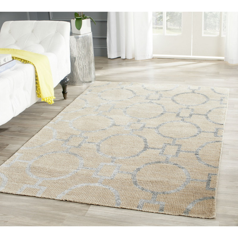 Tapis en laine / viscose / coton noué à la main Demi-Lei brun clair / beige, Rectangle 8 pi x 10 pi