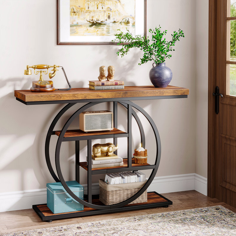 Nazirah 41.3'' Console Table, Rustic Brown, Black