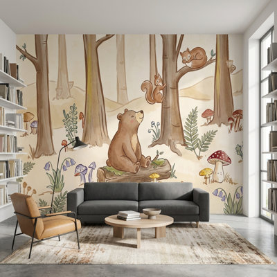 Murale écureuil d'ornement forêt fantaisiste