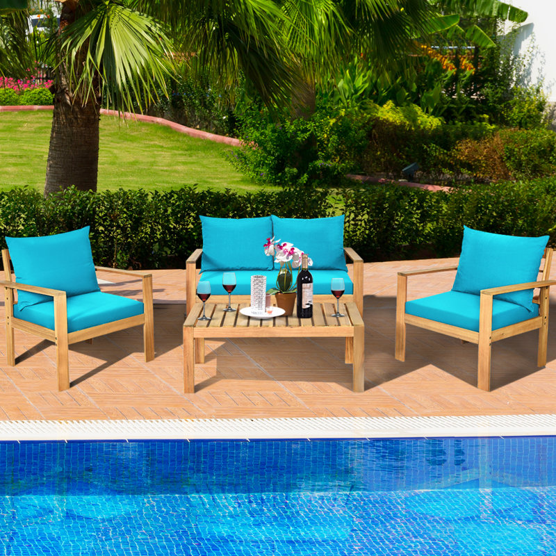 Antonion Acacia 4 - Person Patio Conversation Set with Cushions, Turquoise
